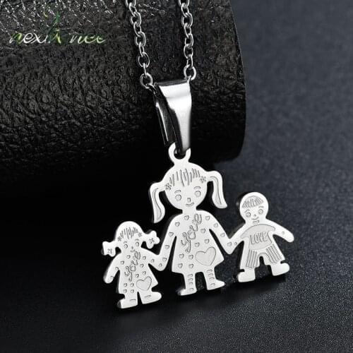 Nextvance Single Mother Boy Girl Pendant Necklace Mama Daughter Son Love Heart Link Chain Necklaces for Family Gift