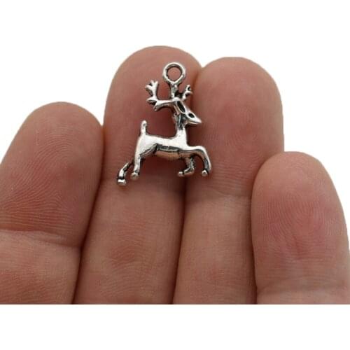 JAKONGO Antique Silver Plated Sika Deer Charm Pendants for Jewelry Making Bracelet DIY Accessories 21x17mm 10pcs