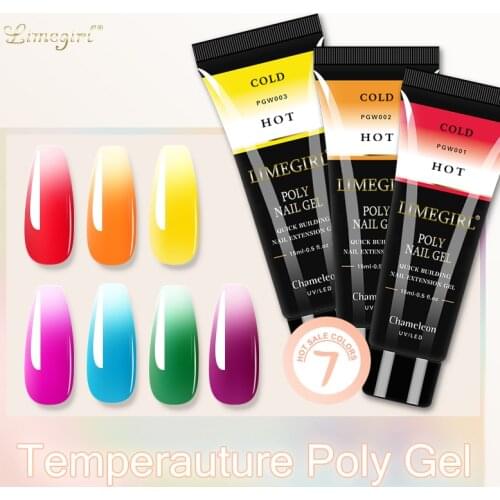15ml Temperature Change Glitter Poly Nail Gel For Nail Extension Finger Quick Building PolyGels Semi Permanent Hybrid Varnishes