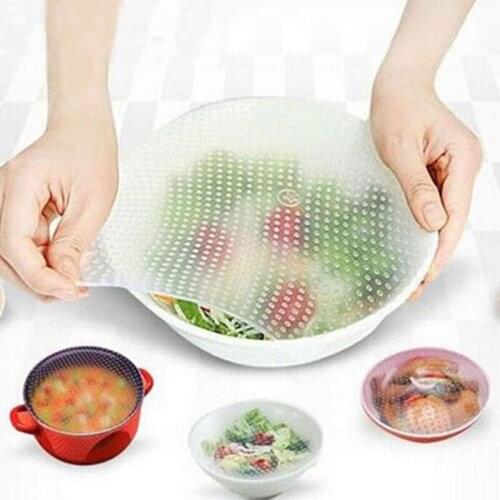 Stretch and Fresh 4pcs Silicone Food Wrap Multi-function Bowls Cover Kitchen Accessories A1