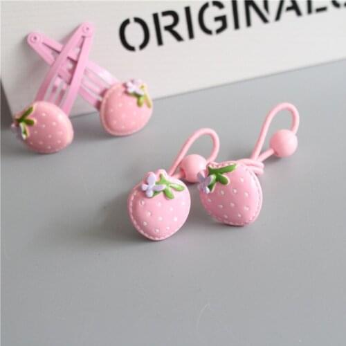 Set of 2pcs Girls' Pink Tone Strawberry Elastic Hair Ties Bands Pony Strawberry Holder Snap Hair Clips Hair Accessories HT074
