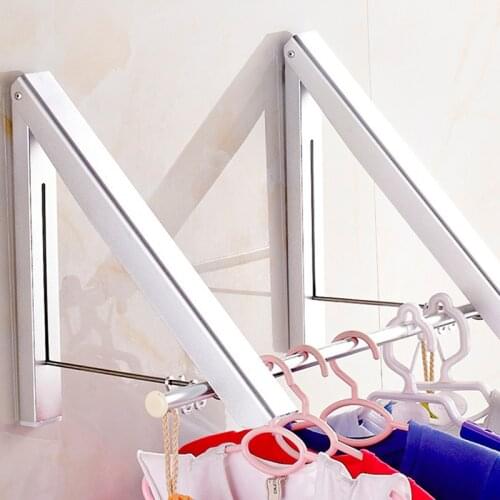 Balcony Folding Clothes Rail Punch-free Space Aluminum Hanging Clothes Hotel Bathroom Invisible Telescopic Drying Rack Clothes