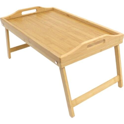 Foldable Bamboo Wood Bed Tray Breakfast On The Bed Laptop Desk Simple Dining Table For Sofa Bed Table Picnic With handle