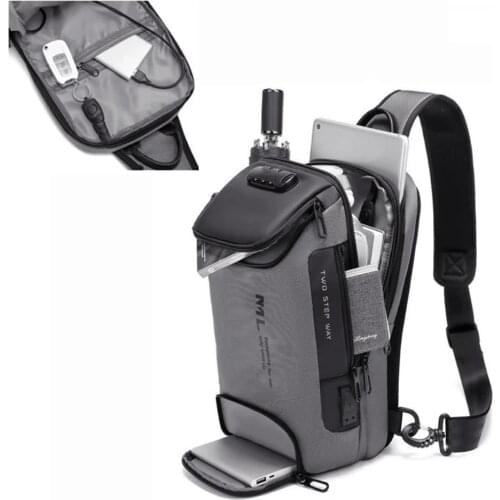 SUUTOOP Mens Anti-theft Lock Shoulder Bag USB Cross Body Sling Chest Bags Travel Crossbody Pack Casual Messenger Pack For Male