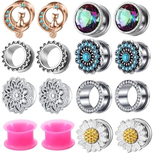 TIANCIFBYJS Fashion Stainless Steel Ear Tunnels Plugs Body Piercing Jewelry Screw Ear Expanders Gauges 2pcs 00g 2g 0g Tunnels