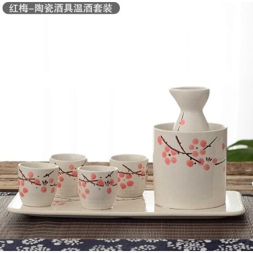 Japanese Wine Warmer Set Household Ceramic Sake Wine-Making Cup Hot White Yellow Wine Pot Tray Korea Barware