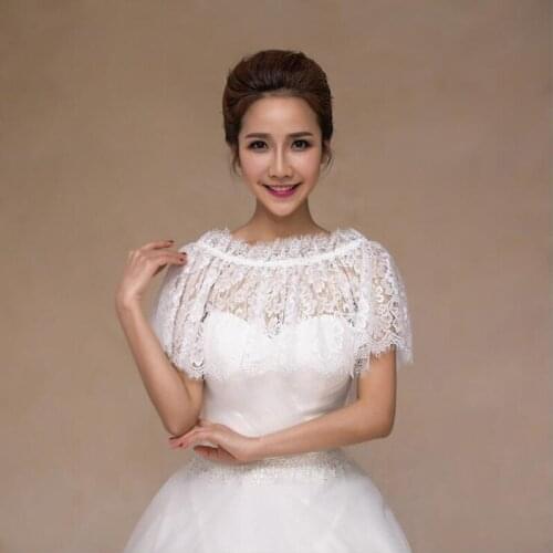 Ivory off Shoulder Bridal Lace Bolero Cape Low Front Long Back Women Shawls Wedding Accessories