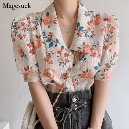 Summer Embroidered Floral Shirt New 2021 Korean Lapel Short Sleeve Blusas Button Up Shirt Blouses Tops Harajuku Tops Mujer 13793