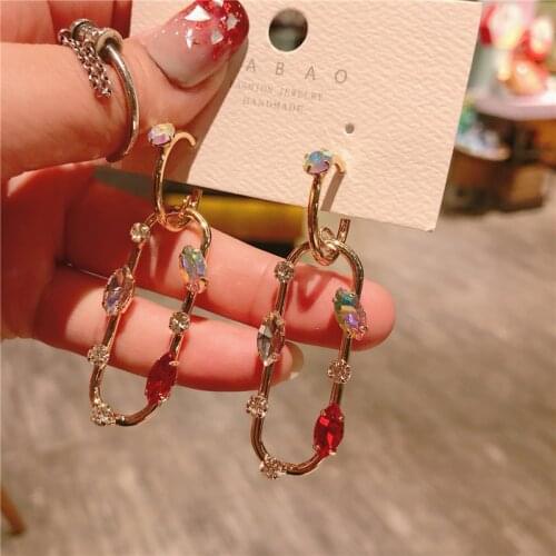 Punk Fashion Jewelry Multicoloured Crystal Big Hoop Earrings For Women Lady Large Geometric Hollow Statement Loop Earring Gifts