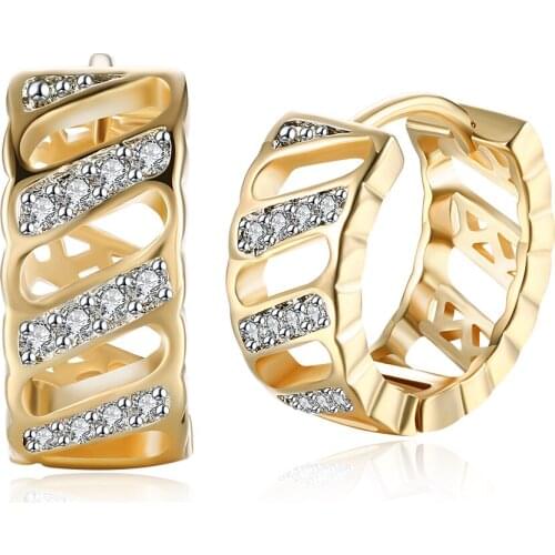 ZEMIOR Hollow Round Fashion Hoop Earrings For Women Clear Cubic Zirconia Thick Earring Wedding Champagne Gold Hot Sale Jewelry