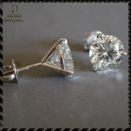 Luxury Crystal 925 Sterling Silver Stud Earrings for Female Round Shiny Cubic Zirconia Spiral Needle Chic Wedding Party Jewelry