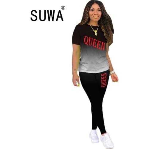 2 Piece Set Women Summer Outfits 2021 Short Sleeve T-Shirt Top And Jogger Leggings Street Lounge Wear Wholesale