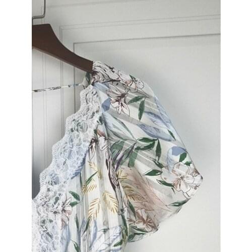 Women Dress 2021 Summer New French Open Back Jungle Print V-neck Slim High-waist Lace Dress