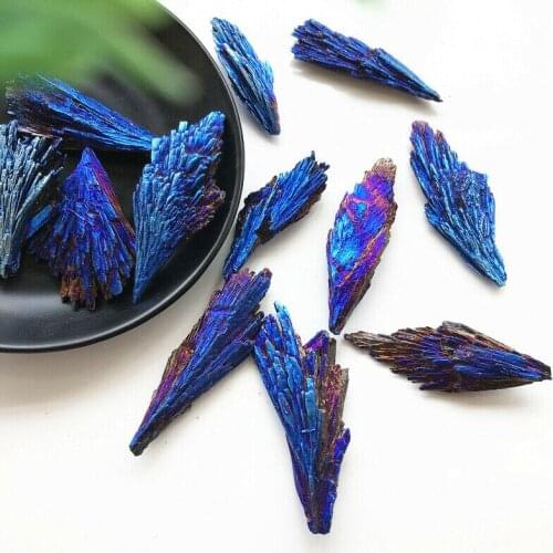 Dropshipping 1pc Blue Titanium Black Tourmaline Aura Quartz Crystal Peacock Tail Decoration Crafts Natural Quartz Crystals 5-20g