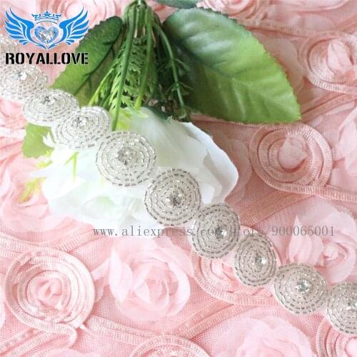 10yards) Wholesale Sewing On Hot Fix Sliver Round Beaded Crystal Rhinestone Applique and Trimming Bridal Dresses or Garters