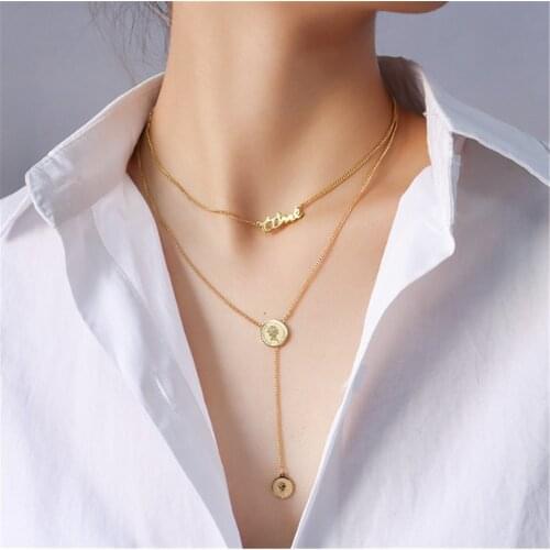 316L Stainless Steel Double Layer English Long Tassel Queen Portrait Medal Pendant Multi-layered Wearing Necklace No Fade