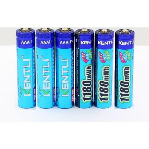 6pcs KENTLI AAA lithium Battery1.5V 1180mWh Lithium ion polymer AAA Rechargeble Battery