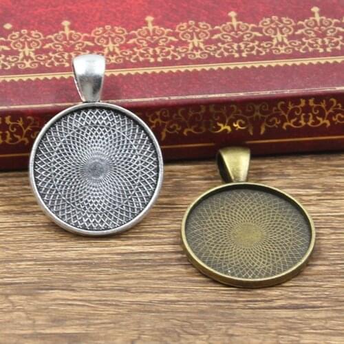 6pcs New Fashion 22mm Inner Size Antique Bronze Silver Color Classic Simple Round Style Cabochon Base Setting Charms Pendant