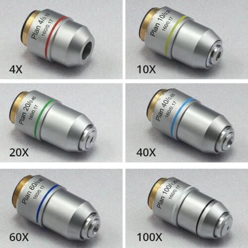 Biological Microscope Plan Achromatic Objective Lens 195mm Universal ACH Objective 4x 10x 20x 40x 60x 100x