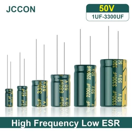 15-100Pcs JCCON Aluminum Electrolytic Capacitor High Frequency Low ESR 50V 1UF 4.7UF 10UF 22UF 47UF 100UF 220UF 330UF 470UF 680U