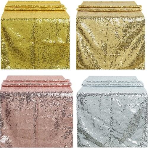 Sparkly Shining Embroider Table Runners Rose Champagne Gold Sequin Table Cover for Weddings Party Cloth Decor Chemin De Mariage