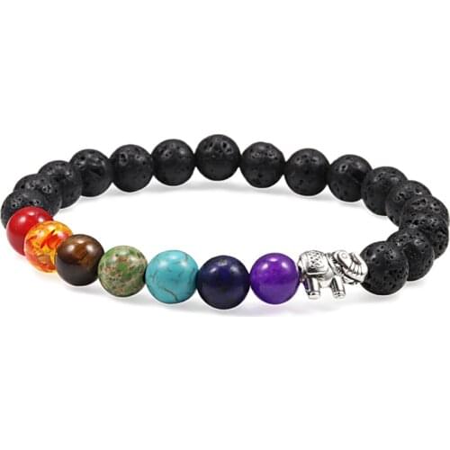 Natural Stone Beads Bracelet Classic 7 Chakra Men Black Lava Healing Balance Elephant charm Bracelets Bangles For Women Jewelry