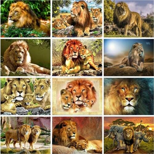 CraftArtGo 5D DIY Diamond Embroidery lion Full Round Square Rhinestone Mosaic Painting Cross Stitch Flowers Diamond Art Kit