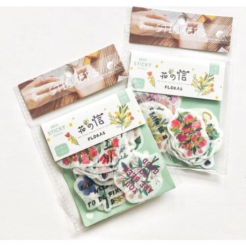 1 Pack of 40pcs Flowers Words Blingbling Decorative Stickers Journey Diary Handbook Decoration