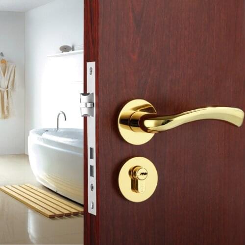 European-style door locks Interior bedroom door handle lock handle pure copper core lock PVD gold magnetic door locks