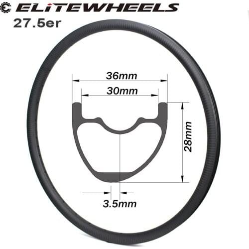 ELITEWHEELS 27.5er Mtb Carbon Fiber Rim 36mm Width 28mm Depth XC AM Hookless Asymmetric Cross Country For 650B Carbon Wheelset