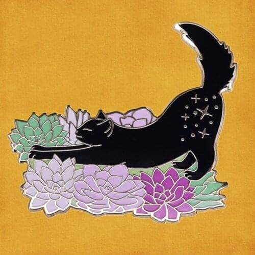 Cute Happy Kitty Cat Stretch the body enamel pin Perfect for succulents cactus plants and Cat Lovers brooch badge