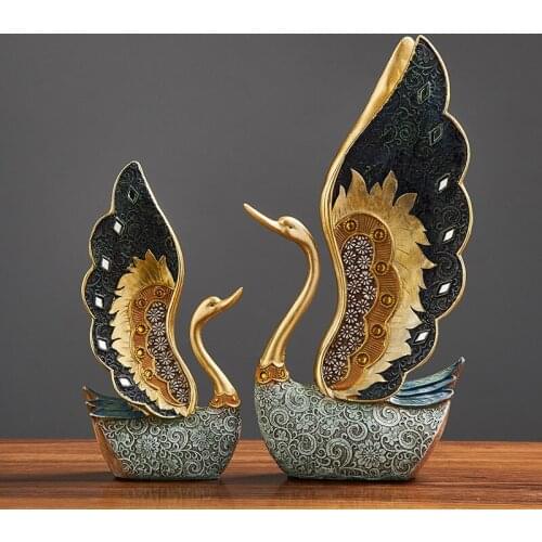 EUROPEAN RESIN COUPLE SWAN ORNAMENT HOME DECORATION CRAFTS WEDDING GIFT HOME DESK FIGURINES TV CABINET OFFICE STATUE ACCESSORIES