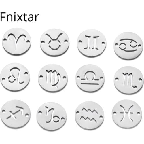 Fnixtar Stainless Steel 12 Zodiac Small Charms DIY Constellation For Women Bracelet Making DIY Handmade Metal Charm 12pcs/lot