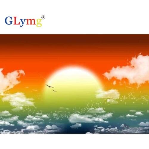 GLymg Full Square Diamond Painting Cross Stitch Full Drill Sherbert Sunset Diamond Embroidery Rhinestones Mosaic Home Decor