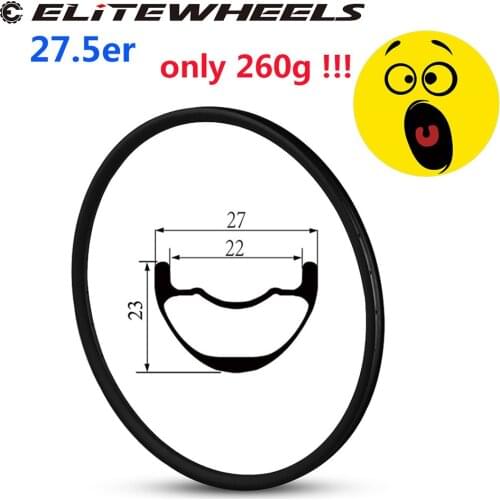 ELITEWHEELS 260g Only 27.5er Mountain Bike Toray T800 Carbon Fiber Rim Hookless Rim 24H 28H 32H For XC Cross Country MTB Wheels