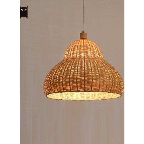 Delicate Handmade Bamboo Wicker Rattan Gourd Shape Pendant Light Fixture Country Chinese Style Hanging Ceiling Lamp House Room