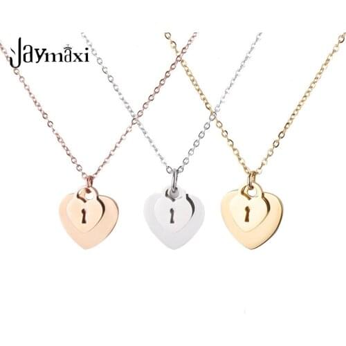Jaymaxi Heart Lock Pendant Necklace Stainless Steel Concentric Lock Love Key Necklace Gift for Love Girls 5Pieces/lot
