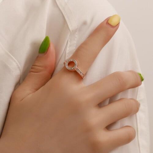 Round Circle Rhinestone Rose Gold Silver Plated Copper Geometry Starry Bling Bride Rings for Women