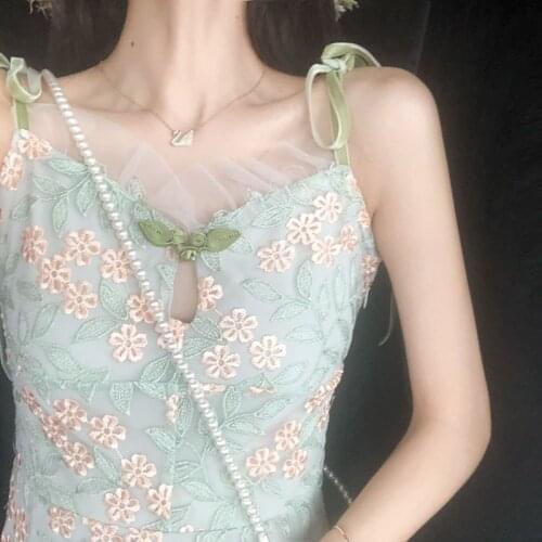 Summer Women Matcha Green Sweet Fairy Dress French Vintage Platycodon High Waist Victoria Hepburn Dress New Femal Soild Dresses