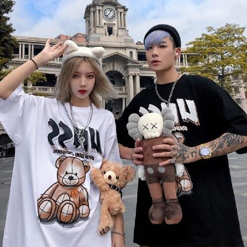 Summer lovely couple T shirt popular logo card bear short sleeve T shirt male and female couple half sleeve