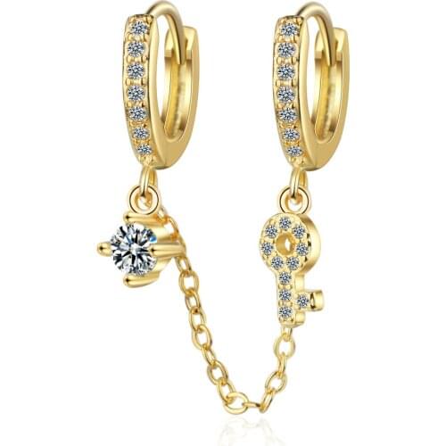 ModaOne 1PC Punk Style Double Ear Hole Zircon Hoop Earrings 925 Sterling Silver Key Chain Earring For Women Jewelry