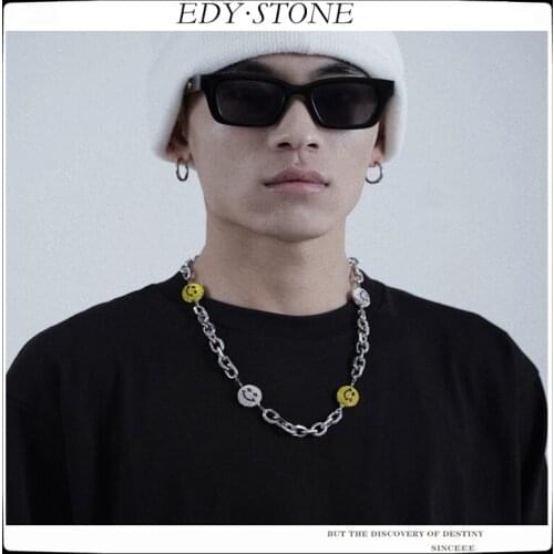 EDY2021 New Trend Hip Hop Punk Gold Silver Smiley Face Stitching Metal Street Cool Necklace For Men Women Girls Jewelry