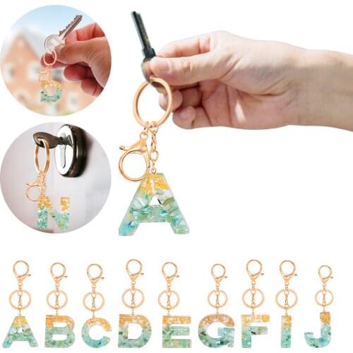 Fashion 26 Letters Resin Keychains for Women Gold Foil Bag Pendant Charms Handbag Accessories Tassel Key Rings Pendant Keychain
