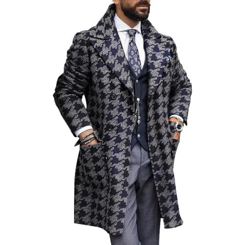 2021 European and American Size Mens Autumn and Winter Jackets Mid-length Suit Collar Fashion Printed Windbreaker Mens Coat