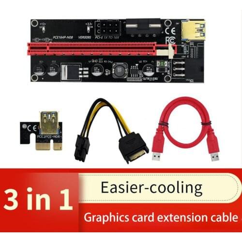 Newest PCI-E Riser 009S Plus PCI-E 1X TO 16X Slot Adapter Riser Card USB 3.0 Red Cable 4pin 6pin SATA Power for BTC Mining