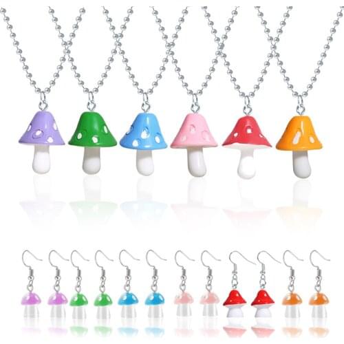 New Simulated Mushroom Pendant Necklace 2021 Fashion Charming Colorful Resin Cartoom Short Necklace For Women Girl Party Gift