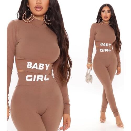 New 2021 Women Sportswear Yoga Running Sets Workout Clothes 2Pcs Letter Long Sleeve Crop Tops+High Waist Leggings Female Suits