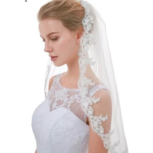 One Layer Lace Edge Veil Short Bridal Veil With Comb White Ivory Wedding Veils mariage Accessrioes Veus De Noivas 2019