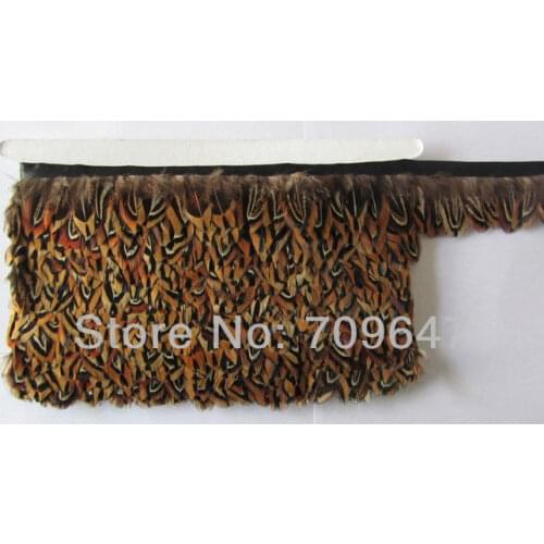 Wholesale!10yds/lot Height:5-6cm Genuine Ringneck Pheasant Feather Fringe Trimming Ribbon Millinery Costume Trim Craft Brown