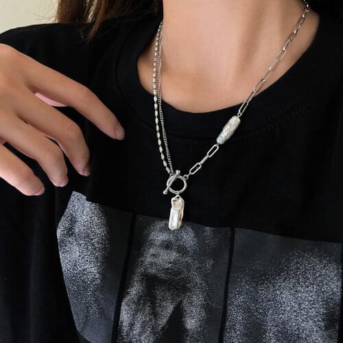 Origin Summer Minimalist Asymmetric Irregular Pearls Titanium Steel Necklace for Women OT Clasp Pendant Necklaces Jewellery